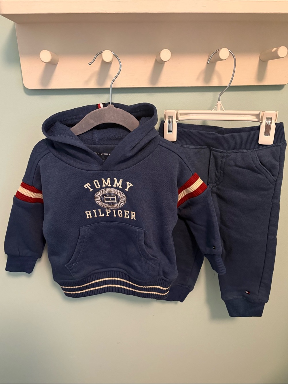 Tommy Hilfiger Navy Blue Kids Sweatshirt & Joggers Set with Red and White Stripe